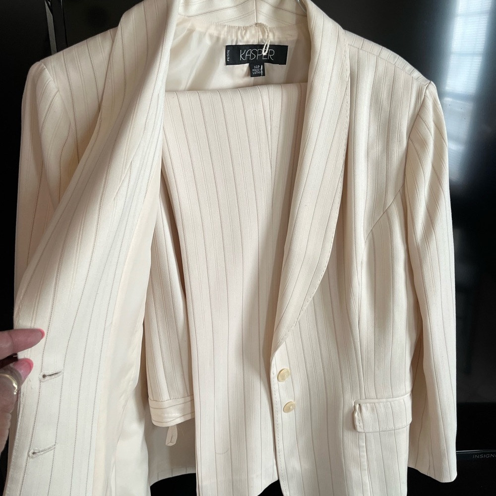 Winter white pant suit.